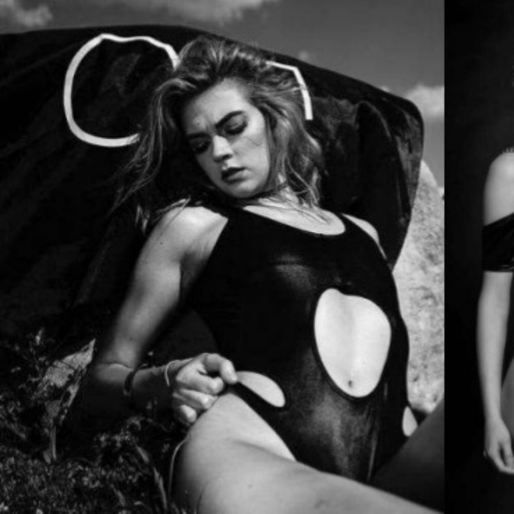 Oliver Ford pleather unique black swimsuit